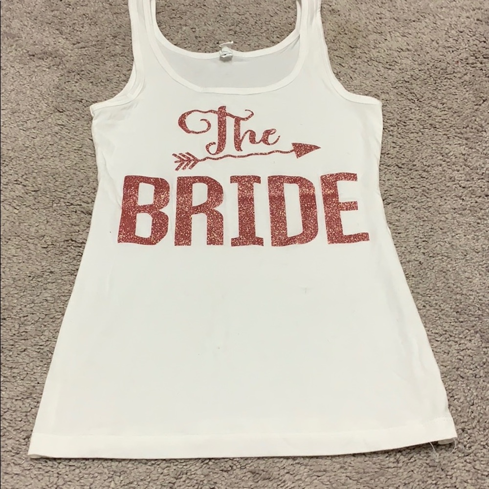 The Bride tank top rose gold writing!
